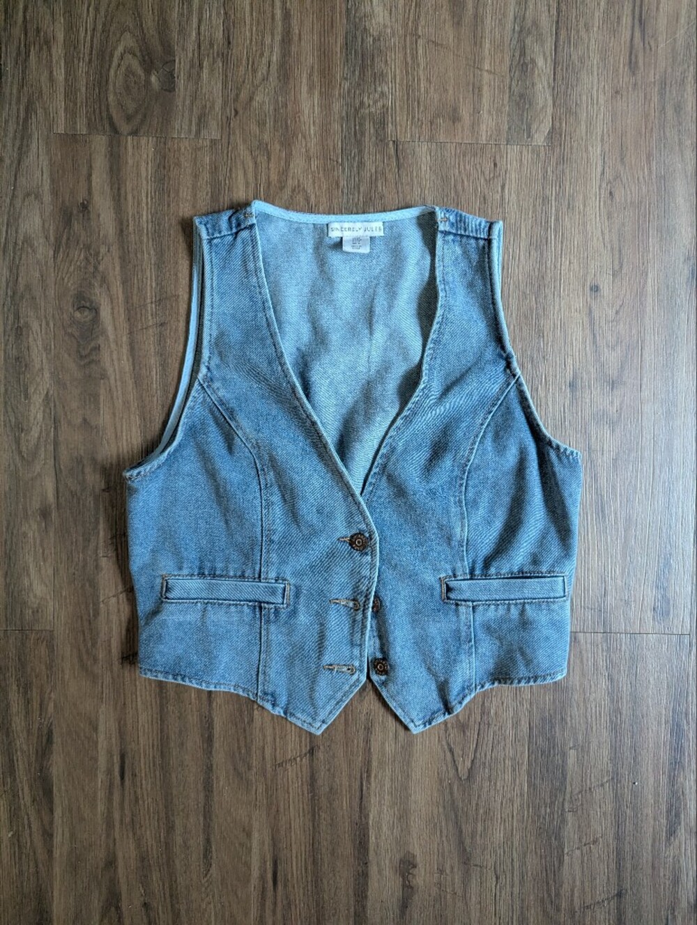 Sincerely Jules Light Blue Denim Vest - Button Front Sz M